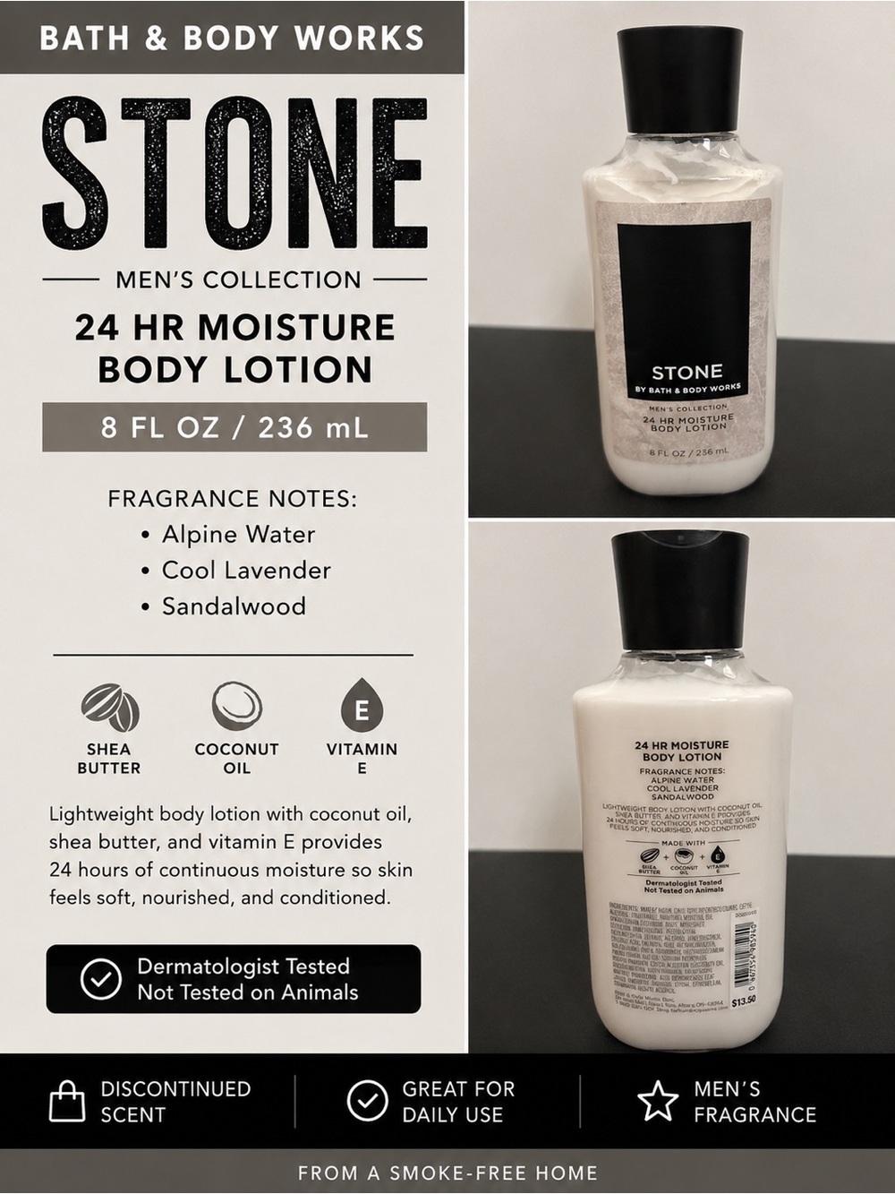 Bath & Body Works Stone Men’s Collection Body Lotion 8 oz Discontinued Scent